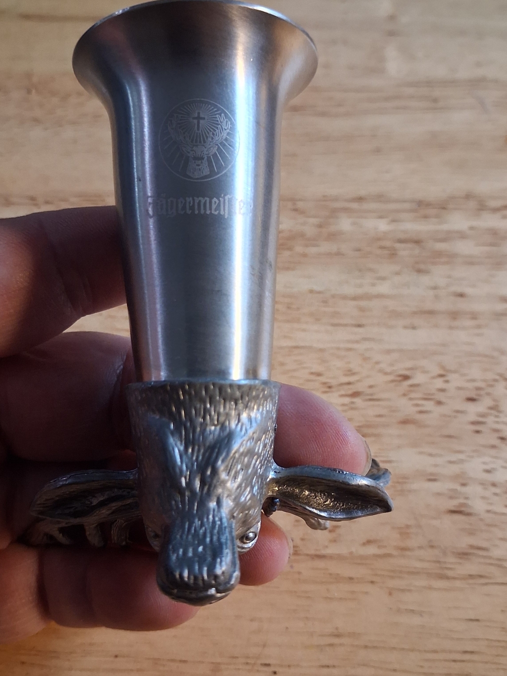 Vintage Jagermeister Pewter Metal Shot Cup W/ Deer Stag Elk Head Design 3.5"H